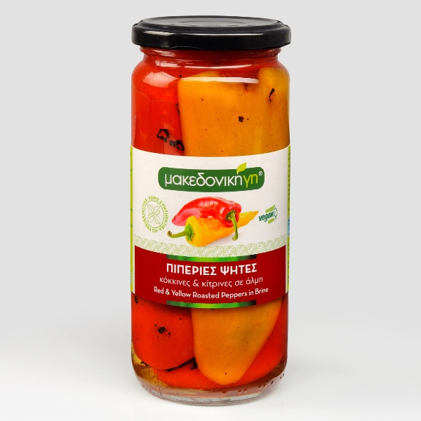 “makedoniki gi” red and yellow roasted peppers in jar