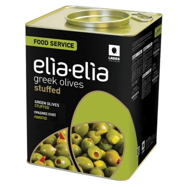 “elia-elia” halkidiki green olives super mammoth stuffed wit red pepper paste in tin