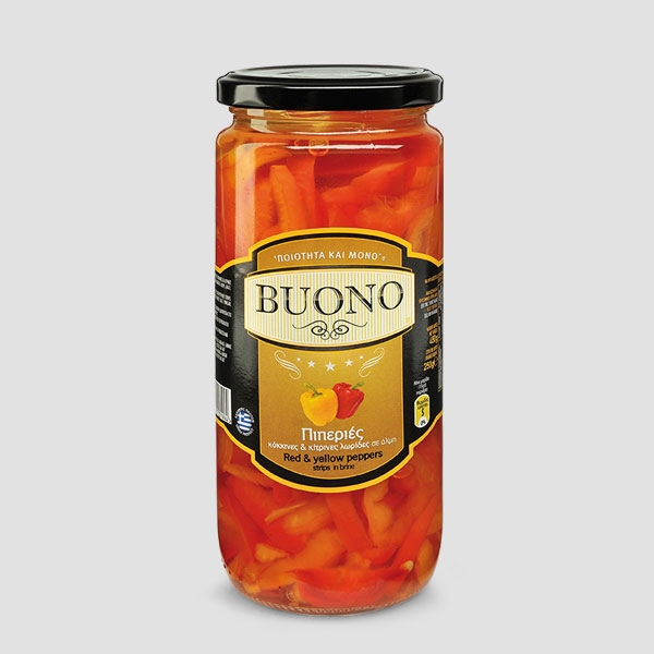 “buono” sliced tomato peppers in jar