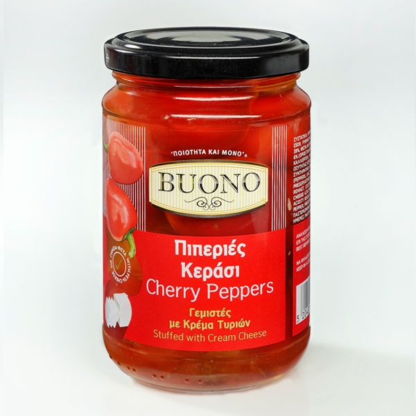 “buono” cherry peppers stuffed with cheese in jar