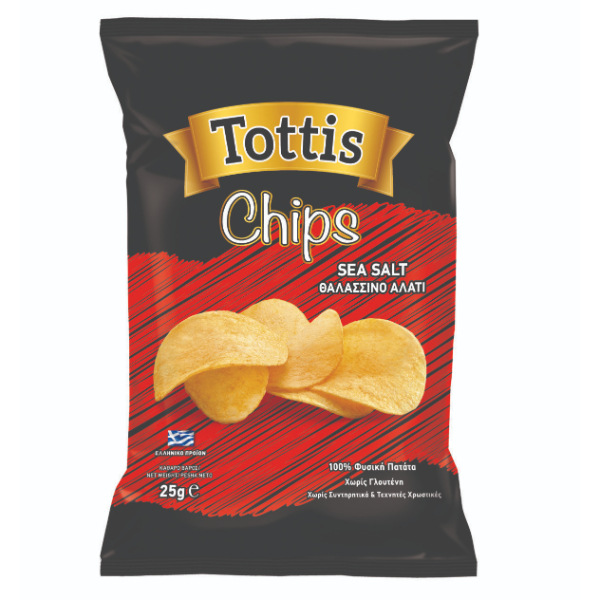 “tottis” potato chips with sea salt in bag