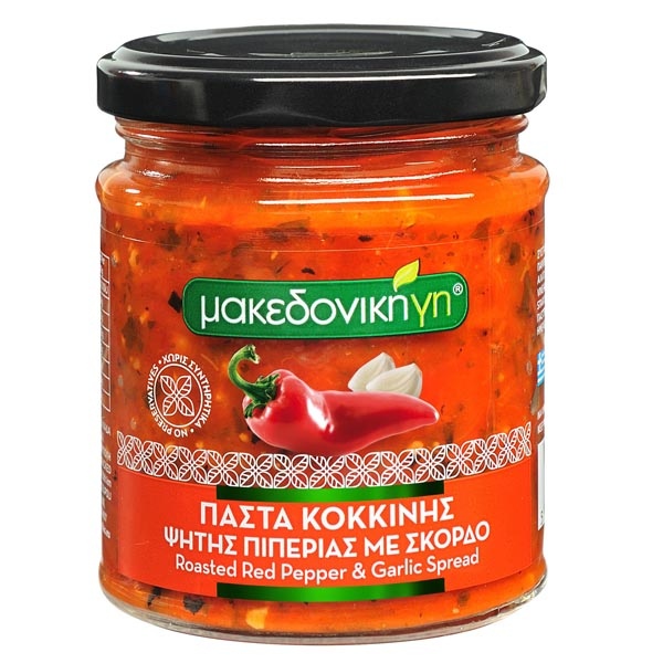 “makedoniki gi” roasted red peppers paste with garlic in jar