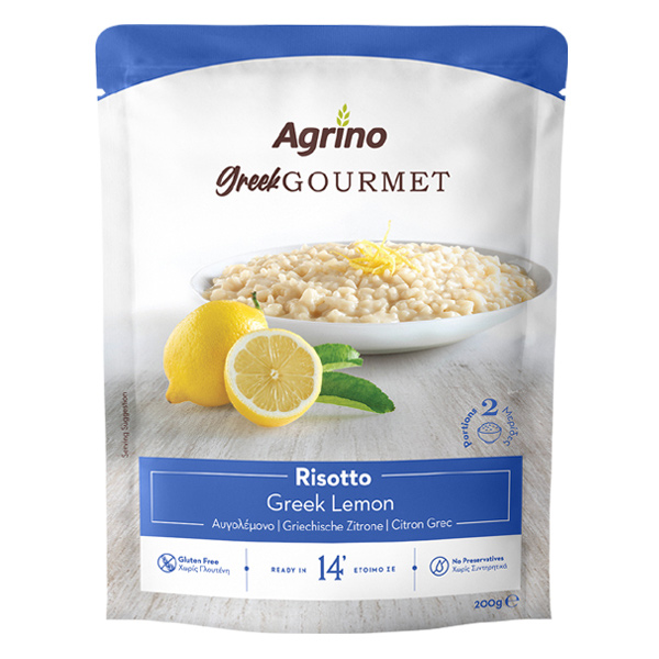 “greek gourmet” risotto with egg-lemon sauce in stand up pouch