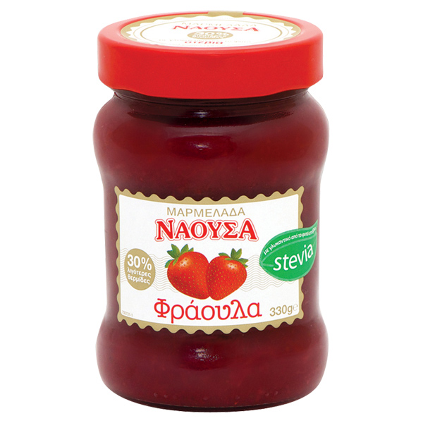 “naoussa extra” jam with stevia strawberry in glass jars